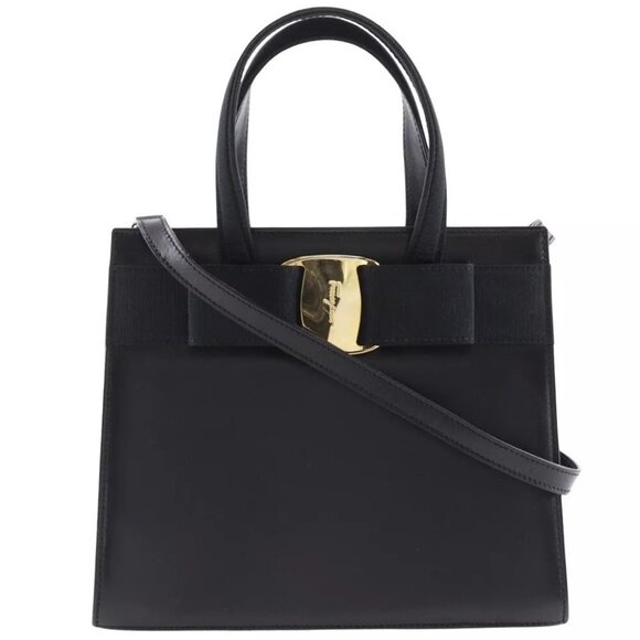 Salvatore Ferragamo Vara ribbon Handbag 2WAYShoulder black leather Women